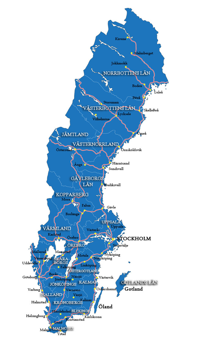 Schwedenkarte mit Regionen